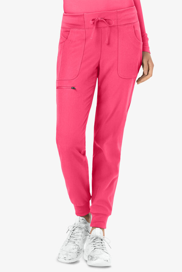 heartsoul Scrubs Break On Through Women's 6-Pocket STRETCH Elastic Cuff Jogger Scrub Pants - Flamingo - 1