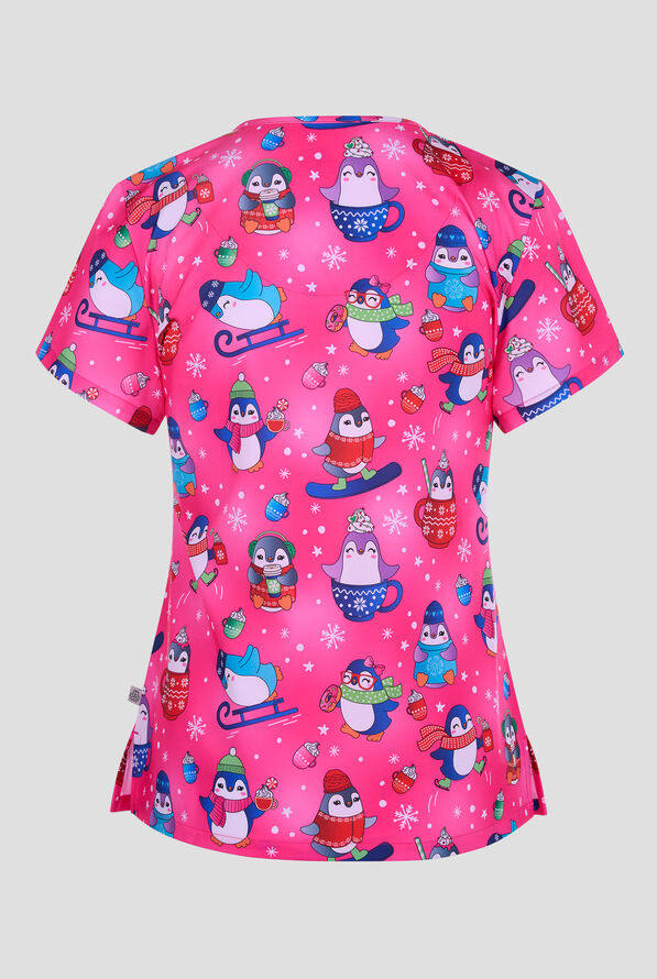Blusa médica estampada Zavate Ava Therese Penguin Palooza STRETCH con cuello en V y 2 bolsillos para mujer - null - 2