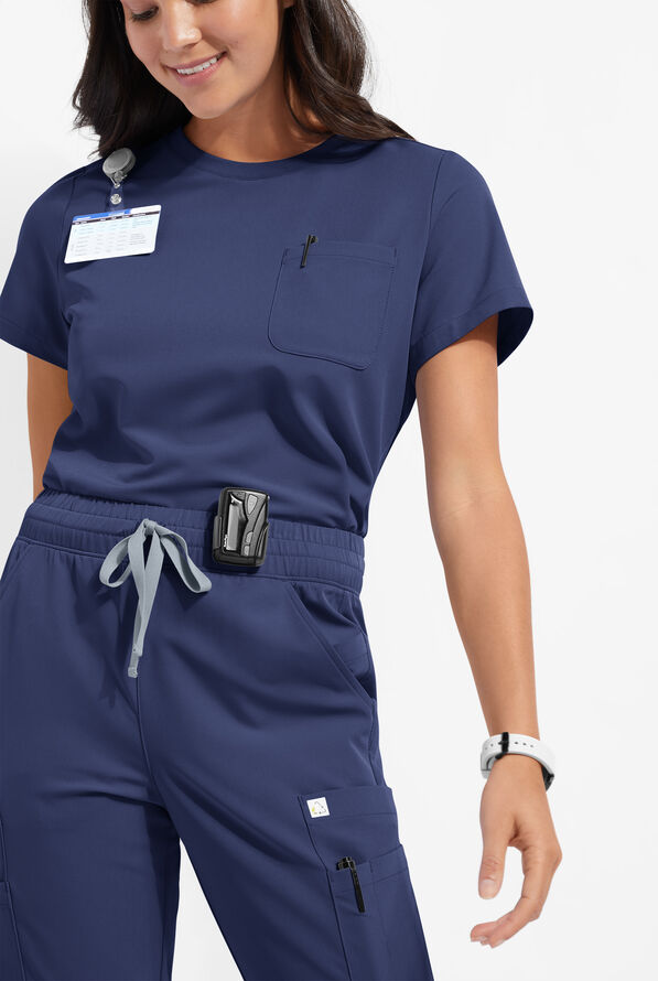 ReSurge Citrine Women's 1-Pocket Crew Neck Tuck In / Wear Out Scrub Top - Navy - 1