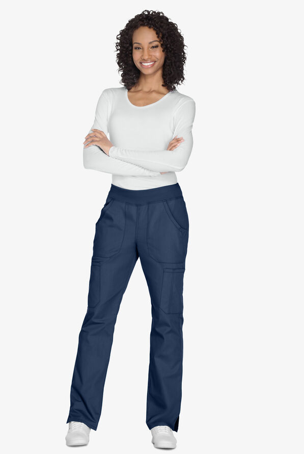 Cherokee Workwear Women's 6-Pocket Rib-Knit Waistband Pull-On Cargo Scrub Pants - Navy - 6