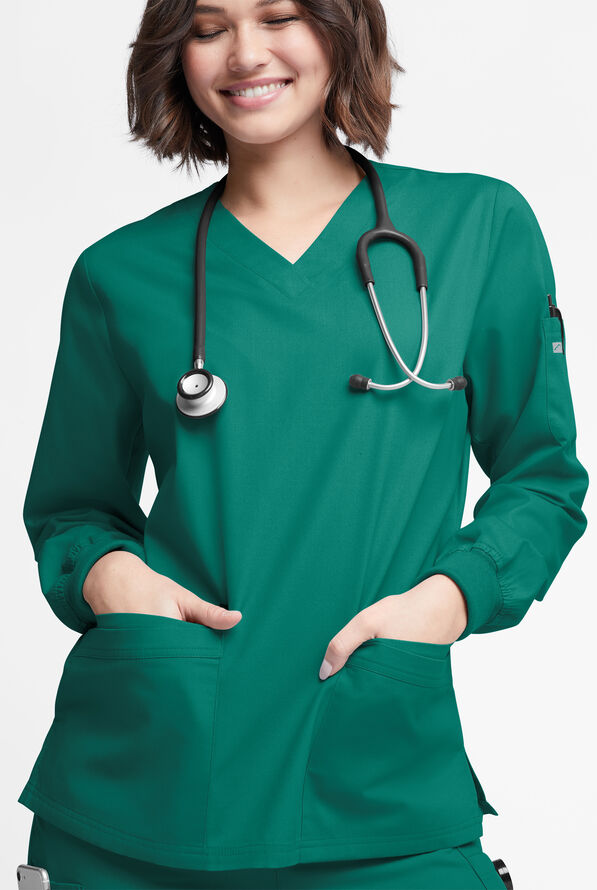 Blusa médica manga larga Butter-Soft Originals con cuello en V curvo y 7 bolsillos para mujer - Hunter - 2