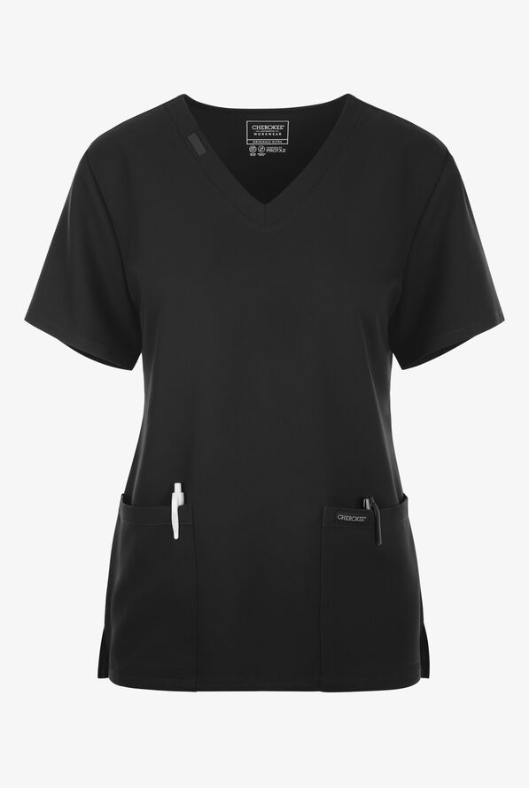 Cherokee Workwear Originals Ultra Women's 2-Pocket V-Neck Scrub Top - Black - 1