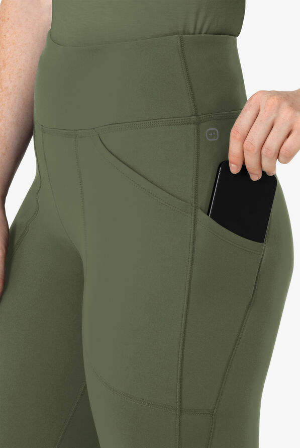 Wink Renew Knit Women's 5-Pocket STRETCH Yoga Waist Flare Leg Scrub Pants - Olive - 3