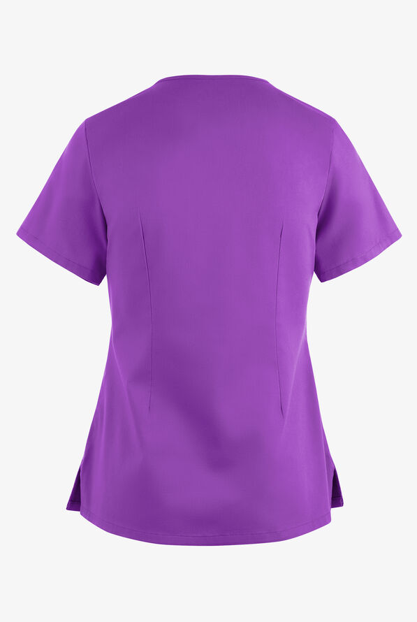 Blusa m&eacute;dica UA Butter-Soft STRETCH con lazos entrecruzados y 4 bolsillos para mujer - Wild Plum - 4