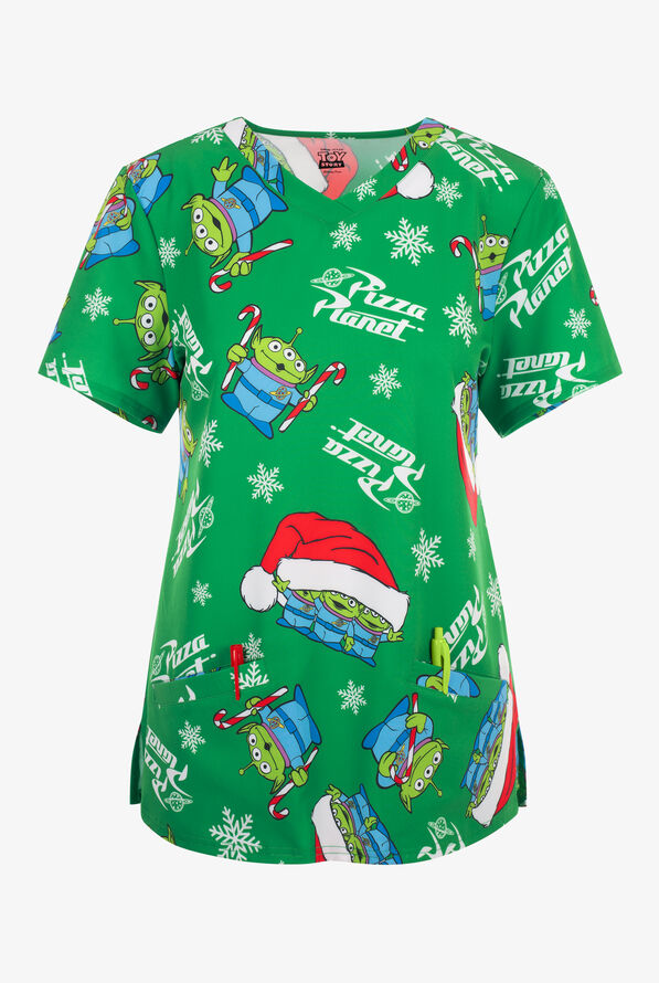 Disney's Toy Story Christmas by Funscrubs Women's 2-Pocket STRETCH V-Neck Print Scrub Top - null - 1