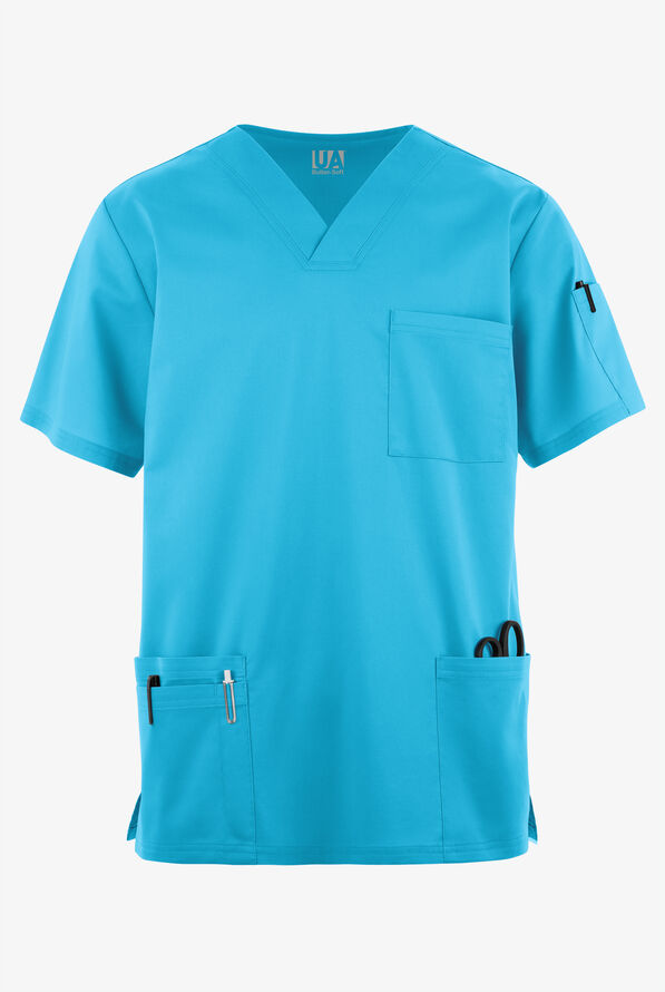Butter-Soft STRETCH Men's 6-Pocket V-Neck Scrub Top - Turquoise - 1