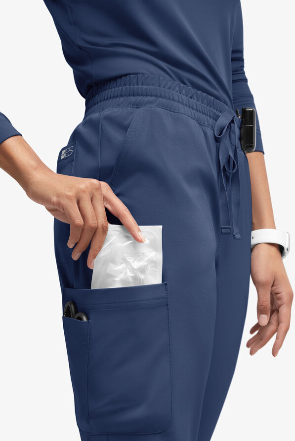 Easy STRETCH Naya Women’s Natural Waist 6-Pocket Straight Leg Scrub Pants - Petite - Navy - 2