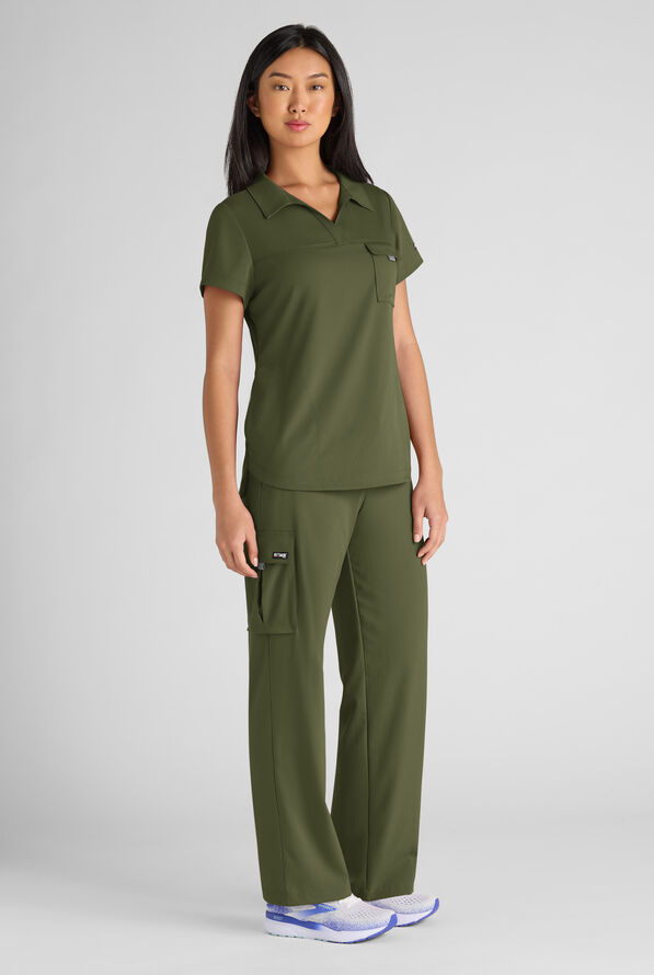 Pantalón médico Grey's Anatomy by Barco Emerge Teagan STRETCH de tiro alto con piernas anchas y 6 bolsillos para mujer - Olive - 2