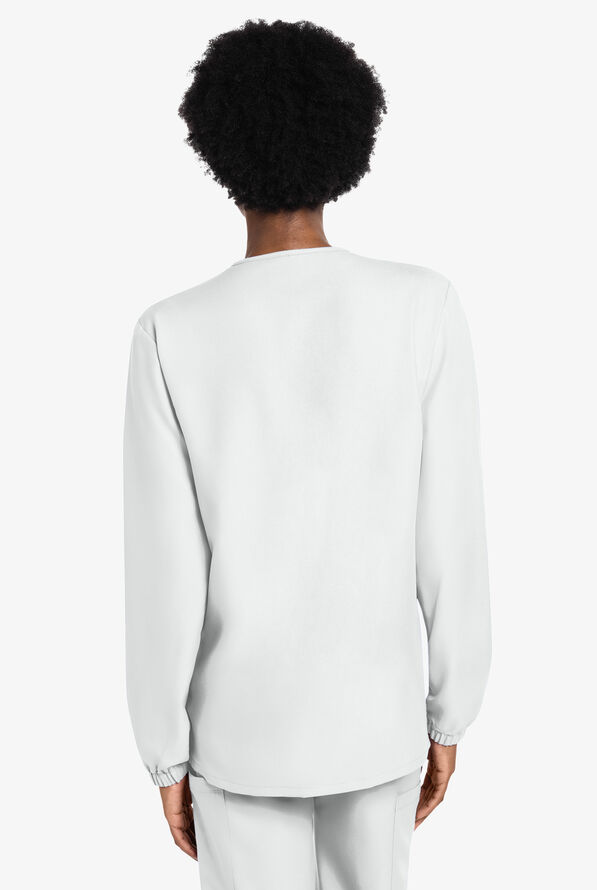 Cherokee Workwear Originals Ultra Unisex 2-Pocket Snap Front Warm Up Scrub Jacket - White - 4