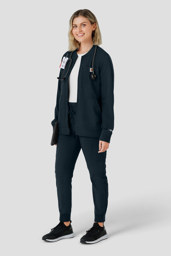 Carhartt Force Cross-Flex Rugged Flex Women's 6-Pocket Rib Trim Lightweight Zip Bomber Scrub Jacket - Navy - 4