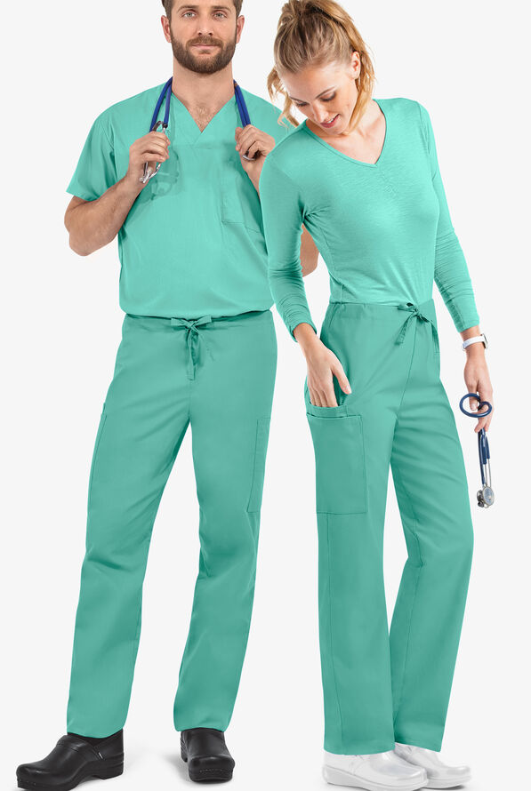 Butter-Soft Core Unisex 4-Pocket Drawstring Scrub Pants - Green Aqua - 4