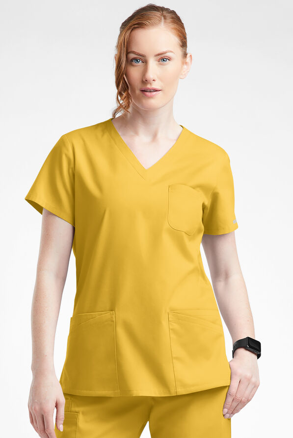 Blusa médica Butter-Soft Originals con cuello en V curvo y 7 bolsillos para mujer - Warm Sun - 2