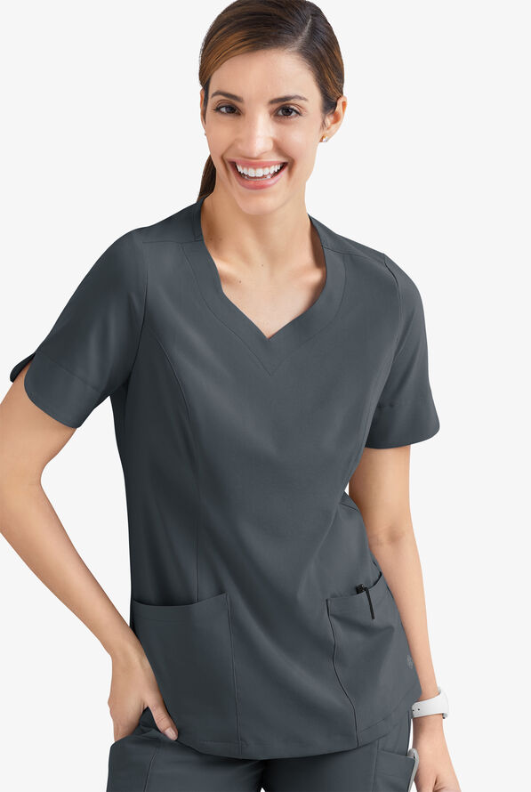 Blusa m&eacute;dica Easy STRETCH Aisha con escote coraz&oacute;n y 2 bolsillos para mujer - Pewter - 5