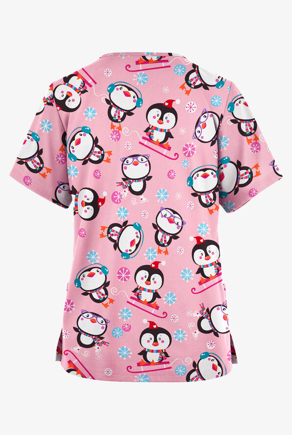 Blusa médica estampada Butter-Soft Originals Penguin Playland Blush de corte clásico con cuello en V y 2 bolsillos para mujer - null - 2