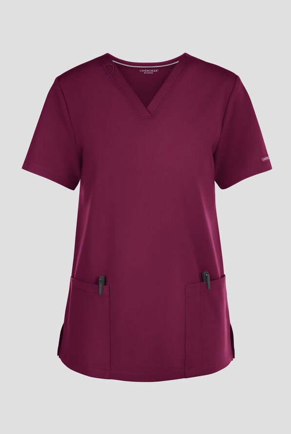 Cherokee Achieve Women's 2-Pocket STRETCH Knit V-Neck Scrub Top - Wine - 1