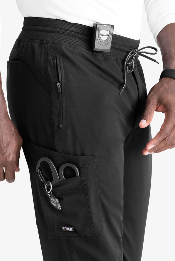 Grey's Anatomy by Barco Spandex STRETCH Murphy Men's 5-Pocket Cargo Jogger Scrub Pants - Black - 5