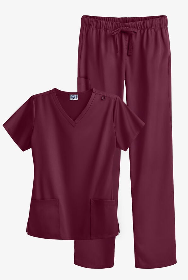 Strictly Scrubs STRETCH Women's 4-Pocket Scrub Set - Wine - 1