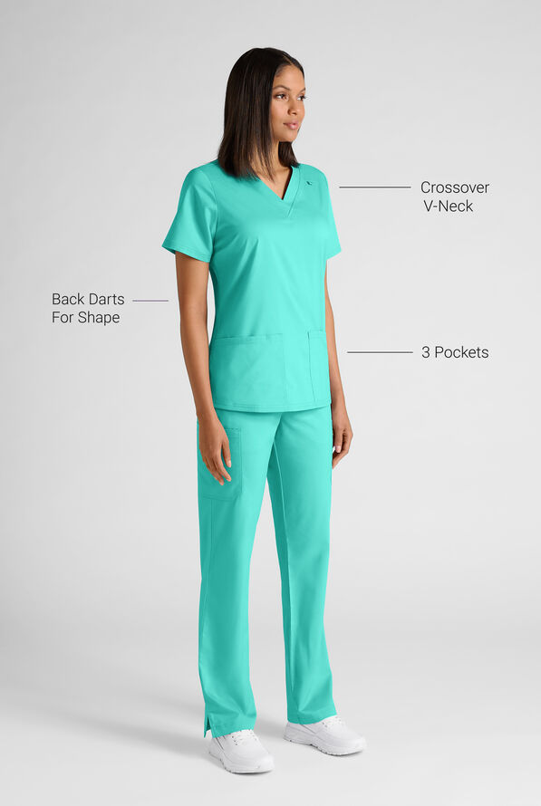 Butter-Soft STRETCH FLXTEK+ Women's 4-Pocket V-Neck Scrub Top - Aqua Dust - 3