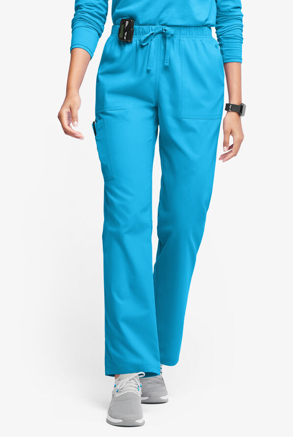 Butter-Soft Originals Women's 7-Pocket Mid Rise Straight Leg Cargo Scrub Pants - Turquoise - 1