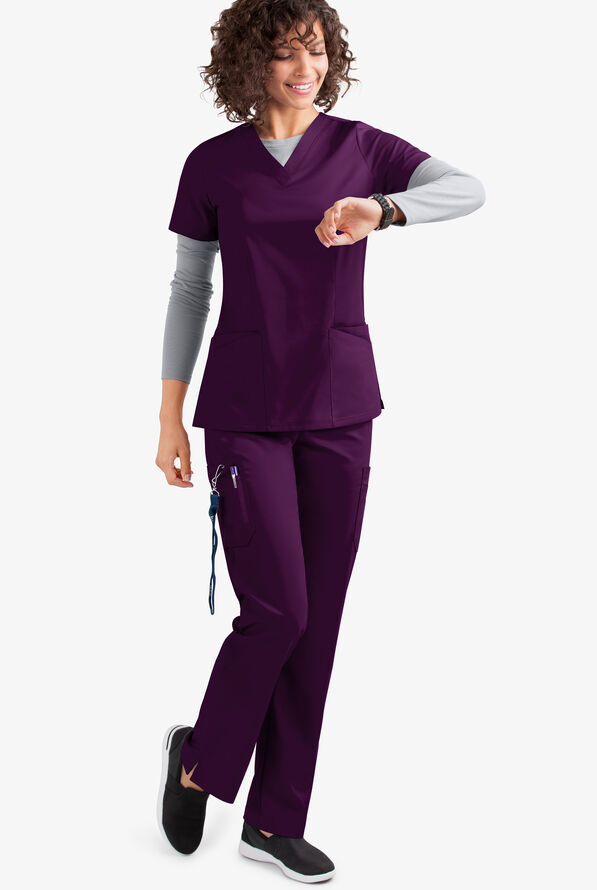 Pantalón médico UA Flex2 STRETCH petite estilo cargo con 7 bolsillos para mujer - Eggplant - 2