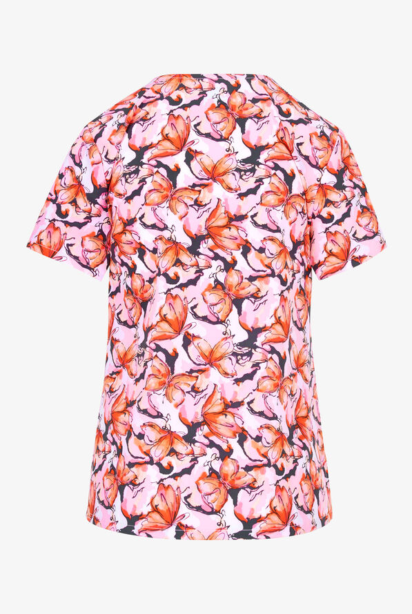 Cherokee Active Butterfly Women's 1-Pocket STRETCH V-Neck Print Scrub Top - null - 2