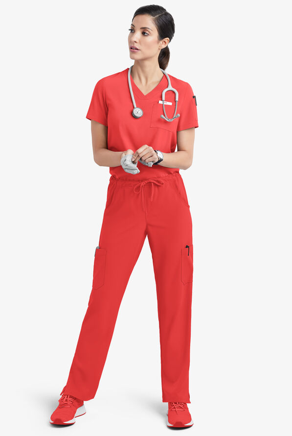 Easy STRETCH Chloe Women's 3-Pocket V-Neck Tuck-In Scrub Top - Radiant Red - 2