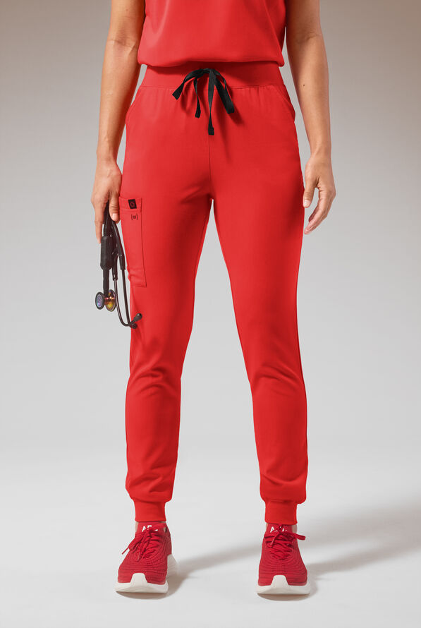 Hypothesis (RED) Base Women's 6-Pocket STRETCH Jogger Scrub Pant - (Red) - 1