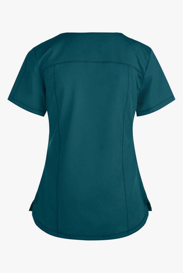 Blusa médica Dickies Dynamix STRETCH con 3 bolsillos y cuello en V para mujer - Caribbean Blue - 3