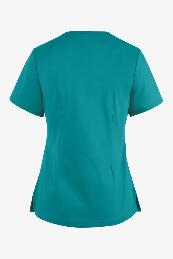 Butter-Soft STRETCH Women's 4-Pocket Smooth Face Zipper Scrub Top - Teal - 4