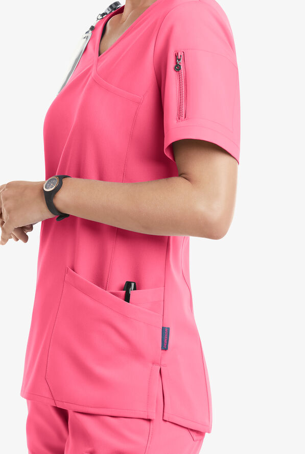 Blusa médica MOVEMENT by Butter-Soft Capella estilo cruzado con 5 bolsillos para mujer - Rose Dusk - 5