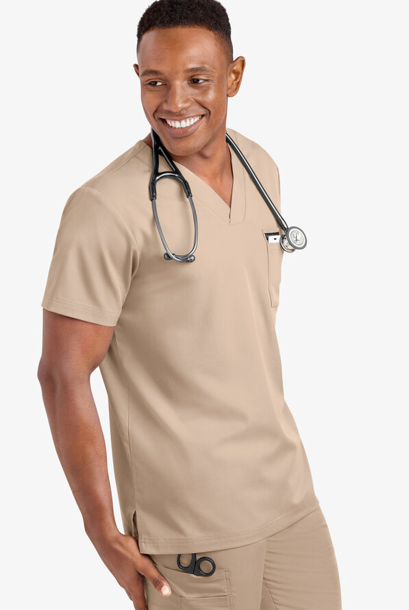 Advantage STRETCH Men's 4-Pocket V-Neck Scrub Top - Iced Latte - 5