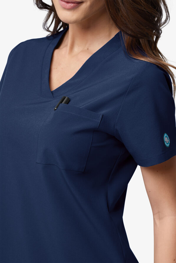 Easy Stretch EcoGrid Ariel Women's 1-Pocket Tuck In/Wear Out Scrub Top - Navy - 4