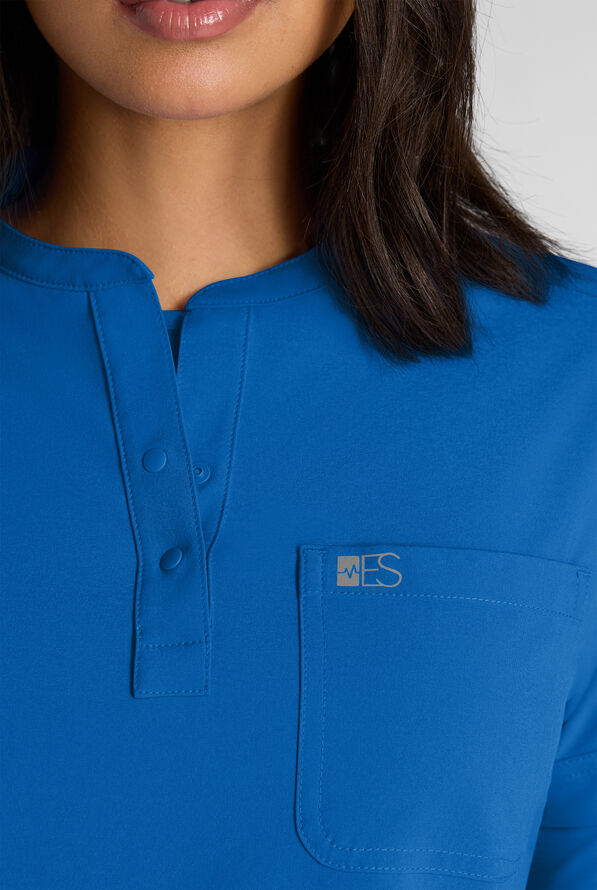 Easy STRETCH Bella Women's 1-Pocket Henley Scrub Top - Royal - 4