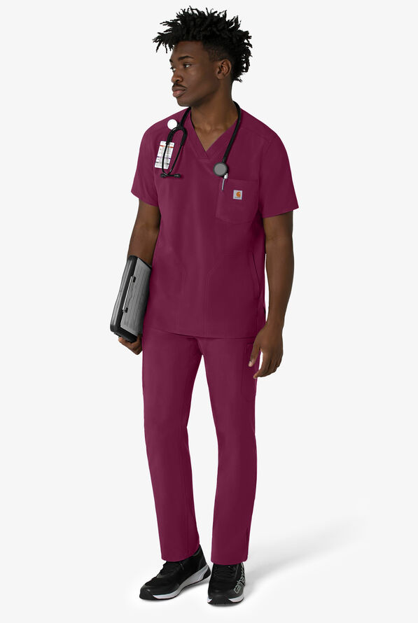 Carhartt Cross-Flex Men's 3-Pocket STRETCH V-Neck Scrub Top - Wine - 4
