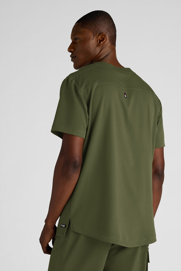 Camisa m&eacute;dica Grey's Anatomy&trade; by Barco Emerge Rhodes STRETCH estilo Henley con cuello redondo y 1 bolsillo para hombre - Olive - 4