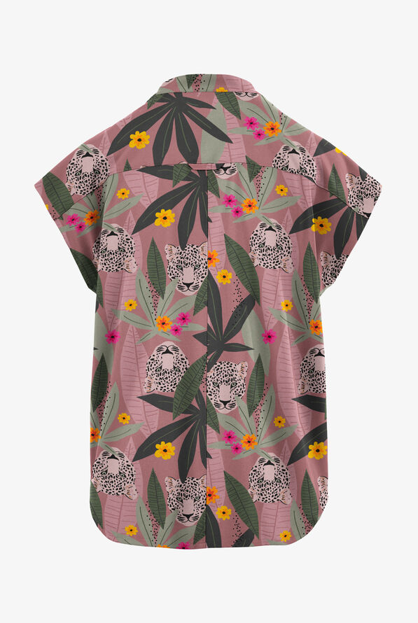 Butter-Soft STRETCH Exotic Jungle Women's 2-Pocket Oversized Dolman Sleeve Print Scrub Top - null - 2