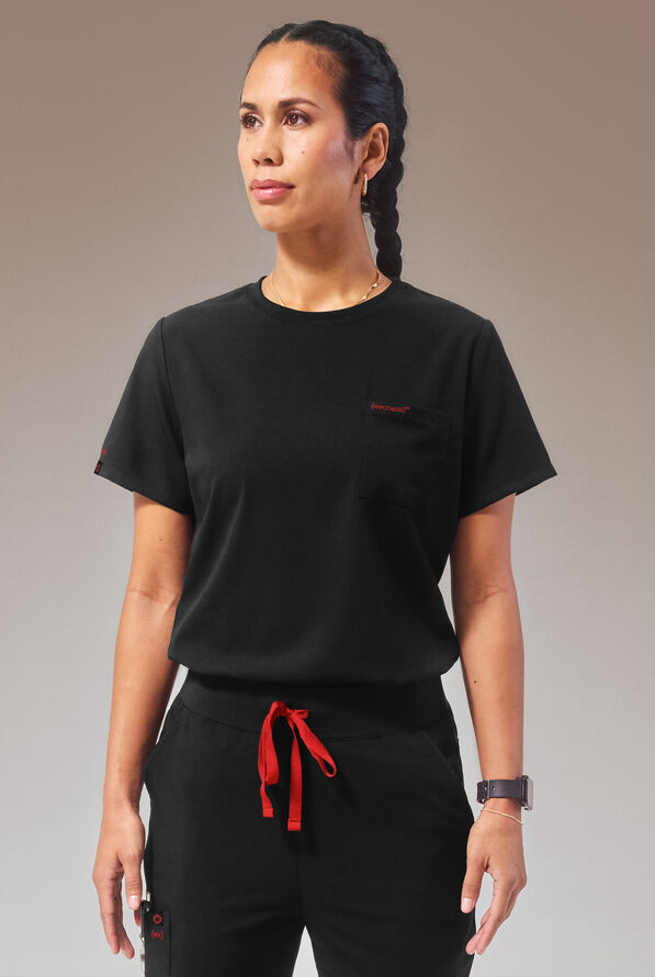 Blusa médica Hypothesis (RED) Base STRETCH con cuello redondo y 1 bolsillo para mujer - Jet Black - 1