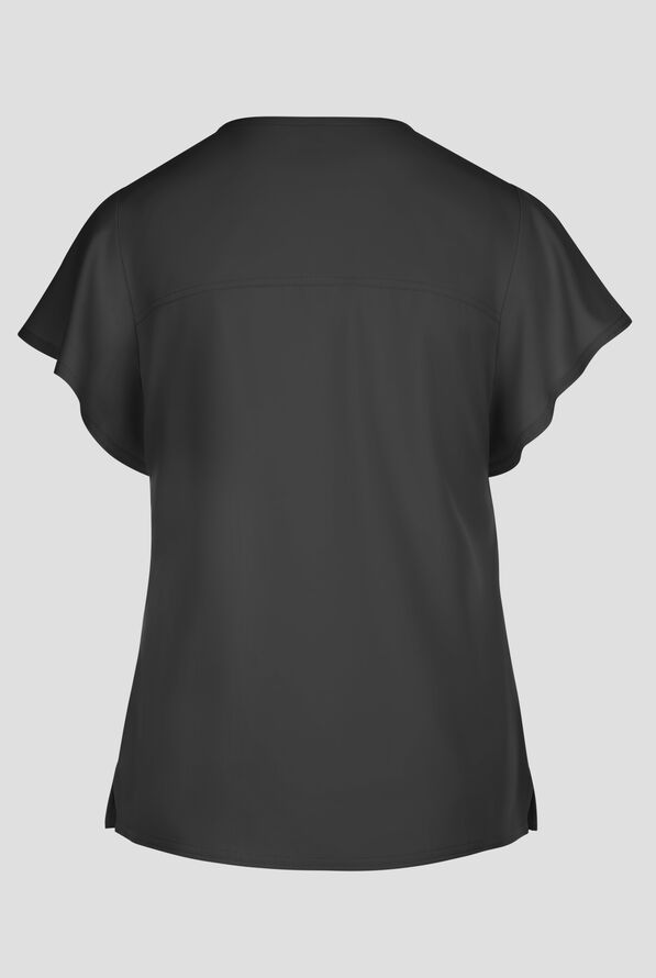Med Couture Insight Women's 2-Pocket Flutter Sleeve V-Neck Scrub Top - Black - 2