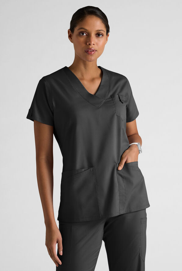 Butter-Soft STRETCH Women's 6-Pocket V-Neck Scrub Top - Black - 1