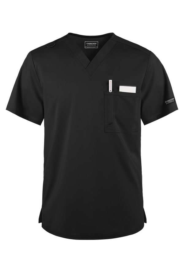 Cherokee Workwear Revolution Unisex 1-Pocket STRETCH V-Neck Scrub Top - Black - 1