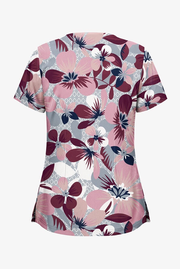 UA Butter-Soft STRETCH Bora Bora Mauve Shadow Print Scrub Top - null - 2