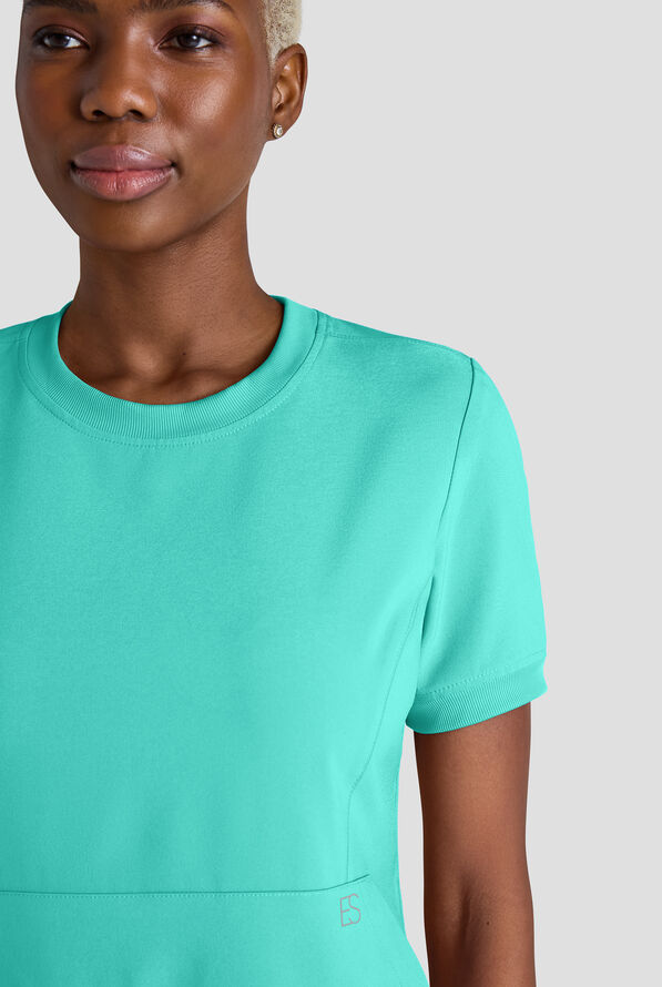 Easy STRETCH Anya Women's 2-Pocket Relaxed Crew Neck Scrub Top - Aqua Dust - 4