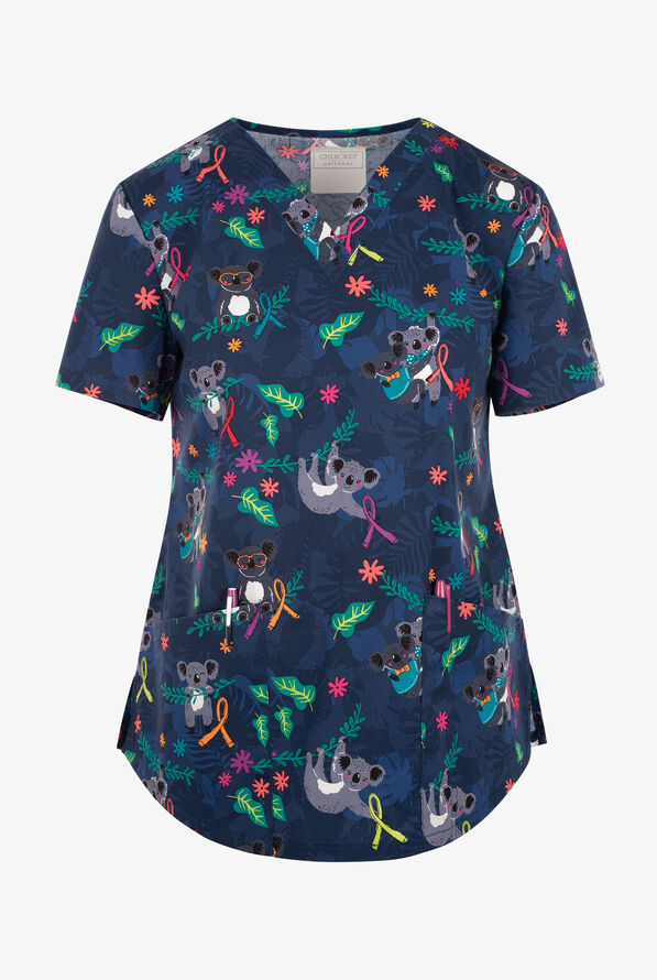 Cherokee Koala's Care Awareness Women's 2-Pocket STRETCH V-Neck Print Scrub Top - null - 1