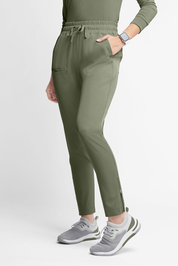 WhisperLite ISLA Women's 5-Pocket Tapered Scrub Pants - Olive Leaf - 1