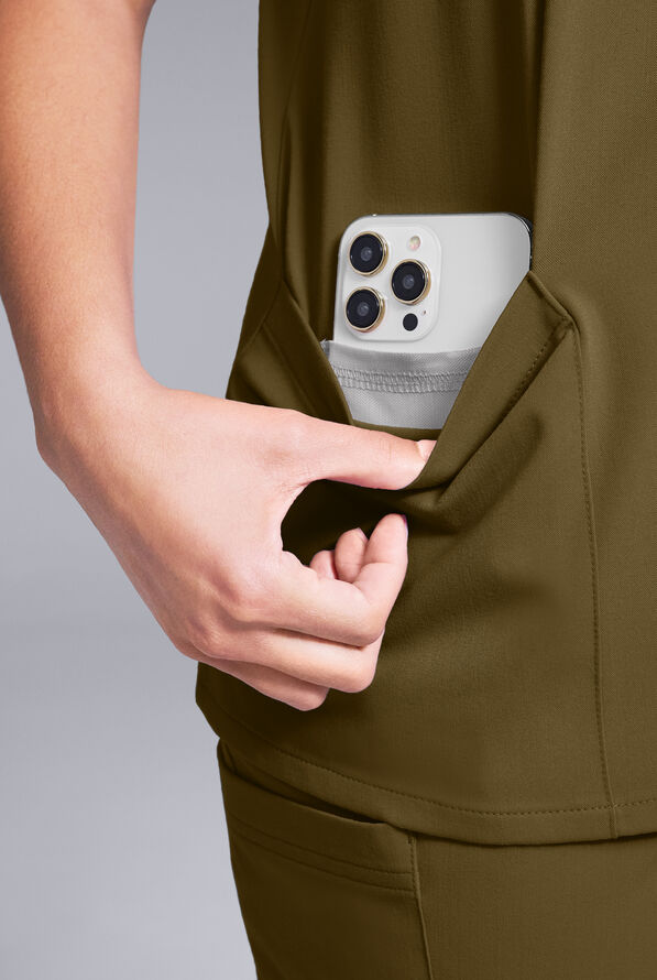 Hypothesis Women's Base 3 Pocket V-Neck Scrub Top - Dark Moss - 5