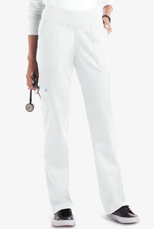 Butter-Soft STRETCH Women's 10-Pocket Active Yoga Scrub Pants - White - 1