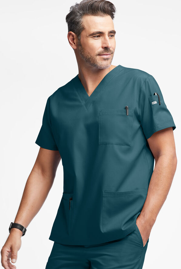 Butter-Soft Originals Men's 6-Pocket V-Neck Scrub Top - Caribbean Blue - 2