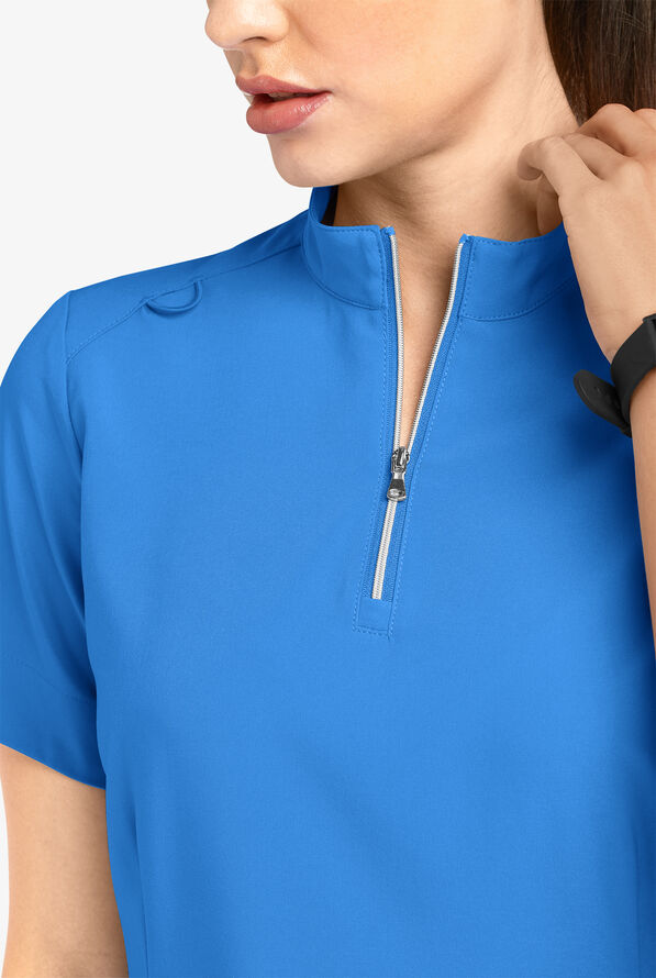 Blusa m&eacute;dica Easy STRETCH Jen con cremallera en el cuello y 4 bolsillos para mujer - Cerulean - 3