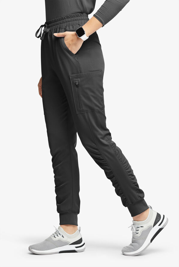 WhisperLite Calla Women's 6-Pocket Ruched Leg Cargo Scrub Pants - Black - 1