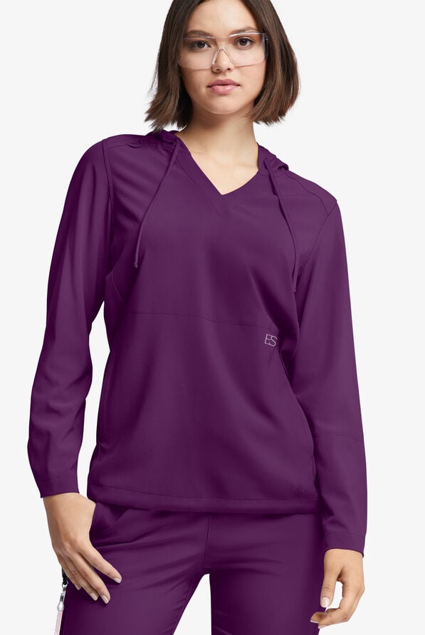 Easy STRETCH Billie Women’s 4-Pocket Pullover Scrub Hoodie - Eggplant - 2
